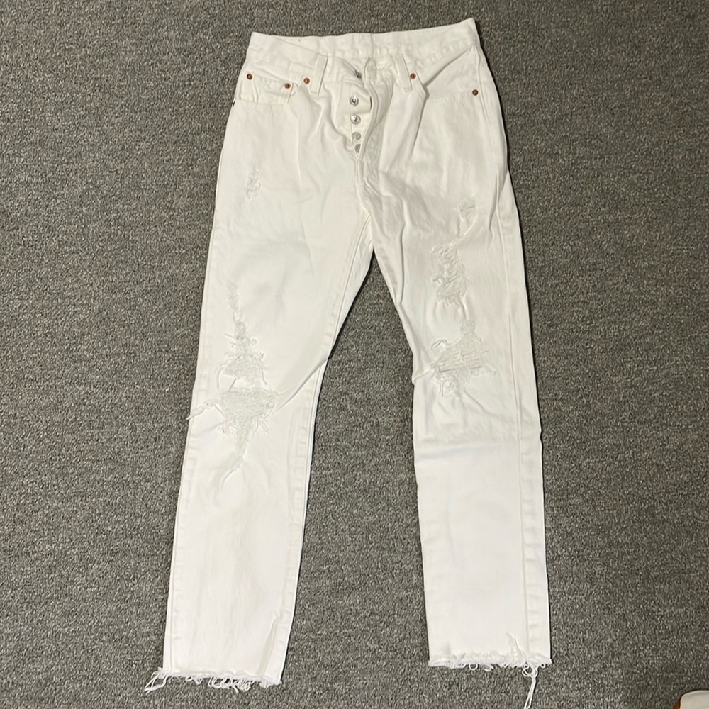 Levi’s 501s white destroyed jeans